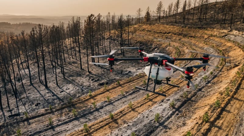 Skytech Green — yangın sonrası alanda dronla ekim