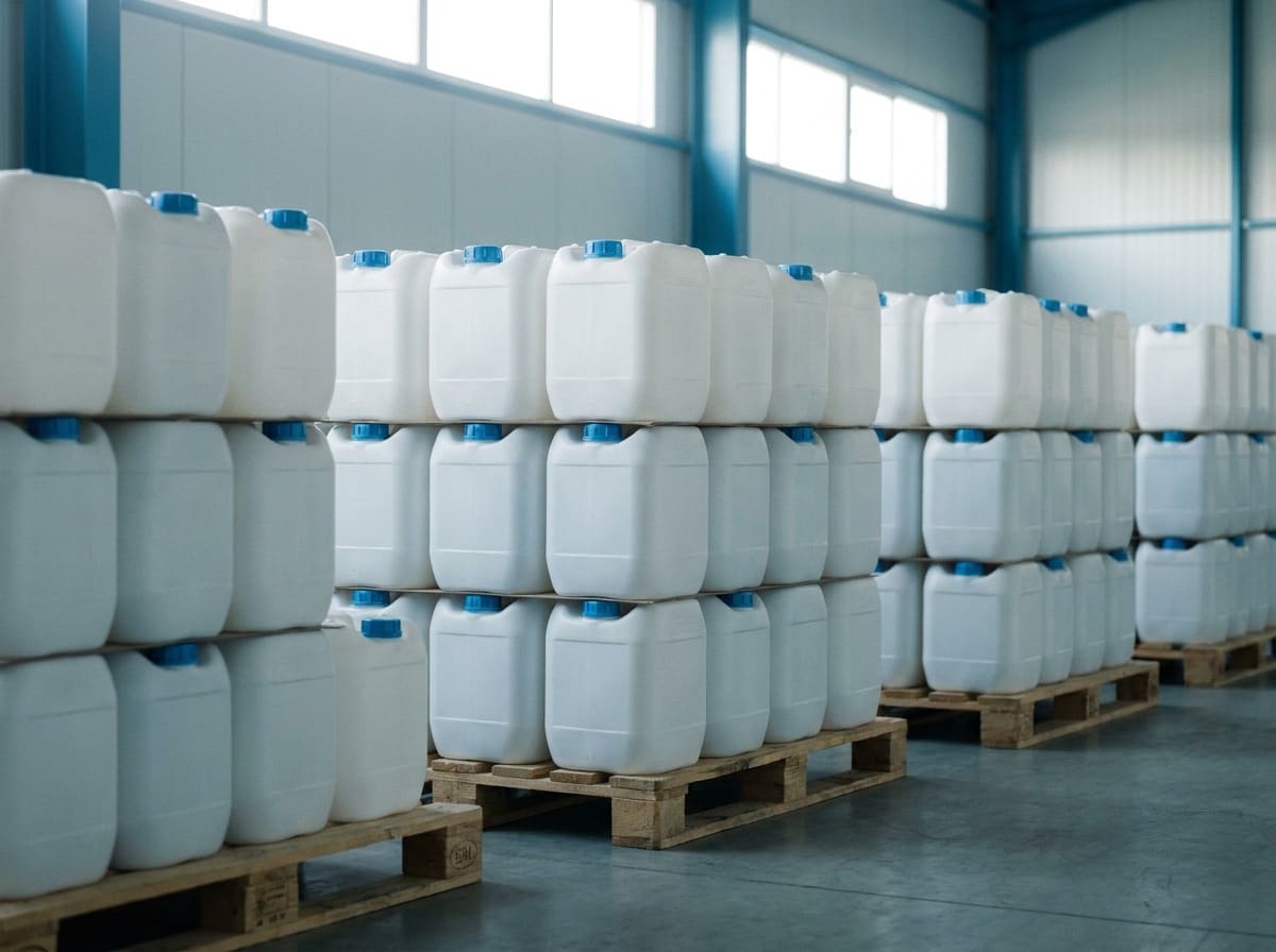 10 ve 20 litrelik dezenfektan bidonları — palet istifi